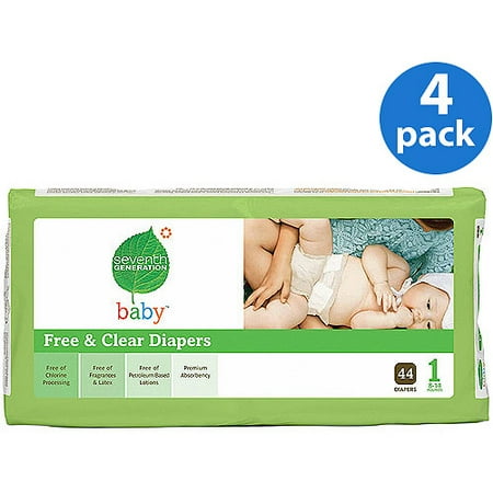 Seventh Generation - Free & Clear Diapers Size 1, 44 ct (Pack of 4)
