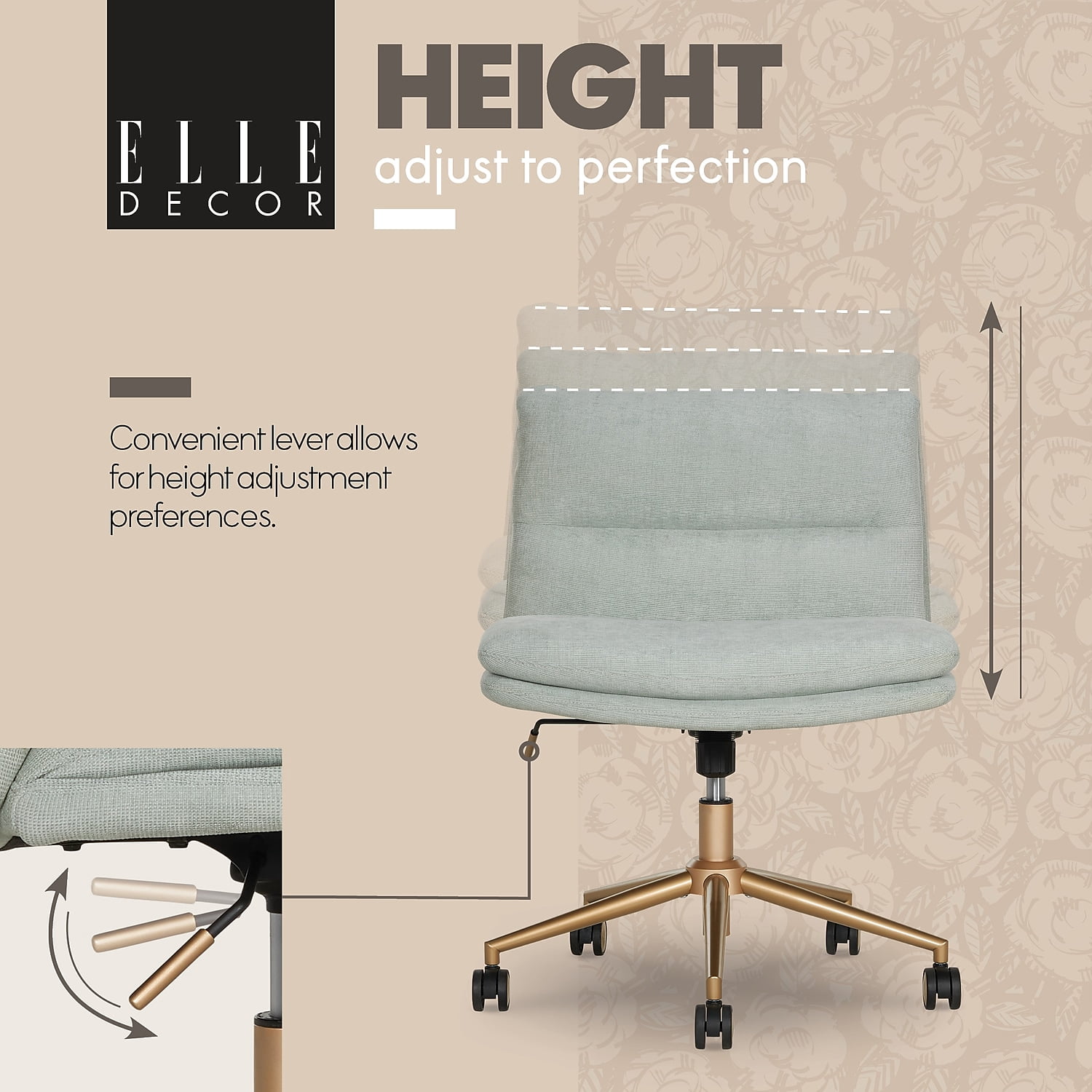 Elle Decor Ariana Criss Cross Armless Ergonomic Fabric Swivel Computer and Desk Chair Mint Blue