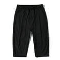 thumbnail image 3 of IYTR Men Linen Shorts Summer Solid Color with Pockets Lightweight Elastic Waist Drawstring Wide Leg Casual Shorts Black L, 3 of 6