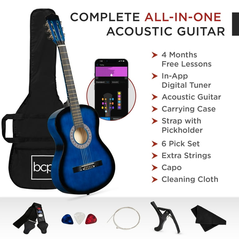 38in Beginner Acoustic Guitar Kit w/ Gig Bag, Strap, Strings