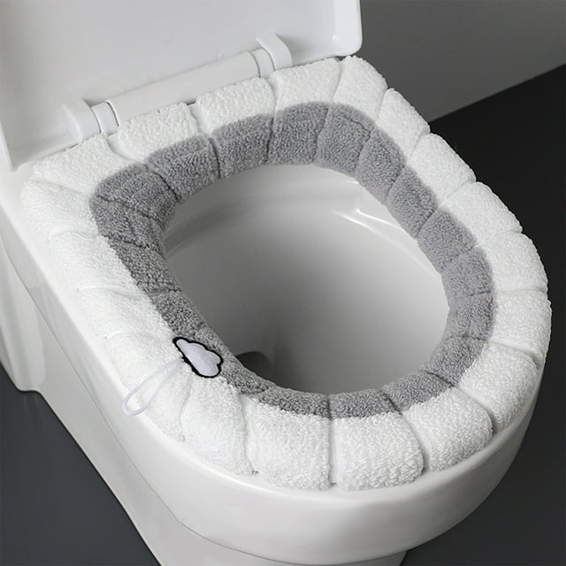 Rwvbm Housse de Siège de Toilette Douce et Chaude Lavable en Fibre Réutilisable pour Toilettes Rondes et Allongées Installation Facile Antidérapante Gris Rose Bleu Options 11,81 Pouces