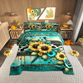 thumbnail image 2 of Manfei Spring Flower Floral Bedding Queen Comforter Set, Chic Sunflower Rose Down Comforter, Teal Damask Barn Door Bedding Sets Queen with Comforter, Breathable Room Decorative, 3 Pieces Reversible, 2 of 8