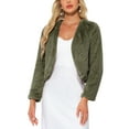 thumbnail image 1 of CHAQUETA CORTA ABIERTA INSPIRADA EN CHIC PARA MUJER, BOLERO DE FALSO PIEL DE MANGA LARGA, ABRIGO DE INVIERNO EN VERDE EJÉRCITO, 1 of 5