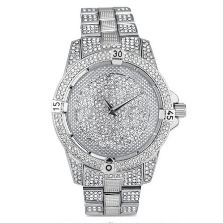 - Silver Diver Bezel Center Dial Stone Bling Metal Watch