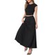 thumbnail image 4 of Conjunto de falda de dos piezas INSPIRE CHIC con cuello redondo, manga corta, top corto, cintura elástica y falda midi en forma de A, 4 of 6