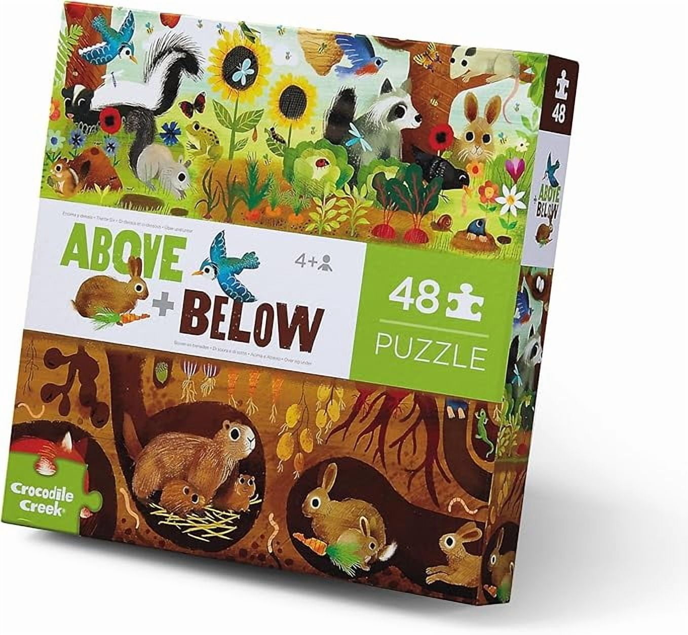 Crocodile Creek Above + Below 48-Piece Jigsaw Floor Puzzle - Fun Floor Puzzles for Kids Ages 4-8 - Heavy-Duty Shaped Box for Storage - Backyard Discovery - 18 x 24 inches Finished