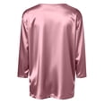 thumbnail image 5 of WULMLEO Women's Satin V-Neck 3/4 Sleeve Blouse Silky Casual Tops for Summer Night Out Pink L, 5 of 6