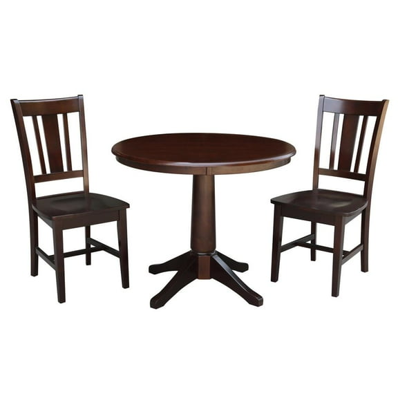 36" Round Pedestal Dining Table with 2 San Remo Chairs - Mocha - 3 Piece Set