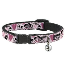 Disney Cat Collar, Breakaway Collar with Bell, The Nightmare Before Christmas Jack and Sally Doodles Pink, 8.5 to 12 Inches 0.5 Inch Wide