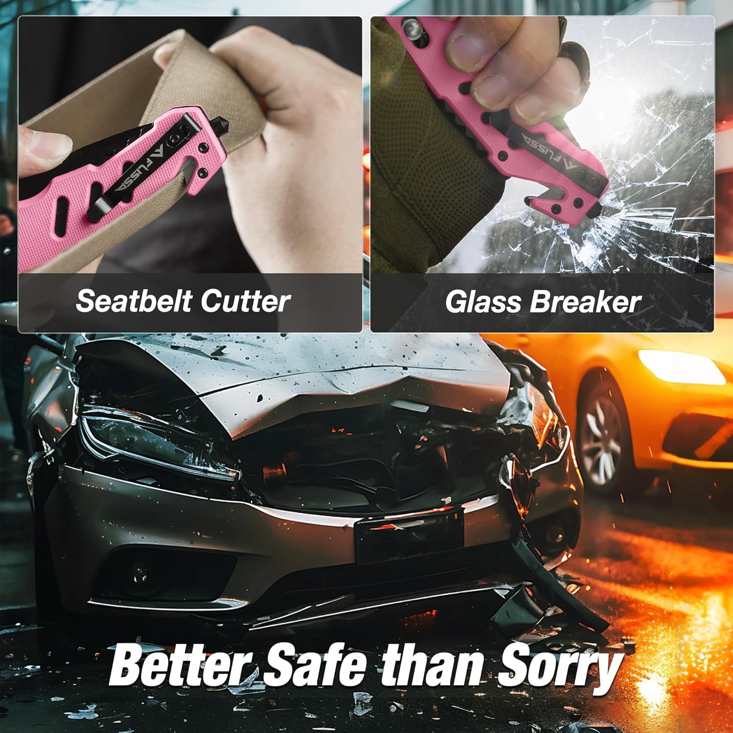 Folding Pocket Knife with Clip, Glass Breaker and Seatbelt Cutter, Survival for Emergency Rescue Situations, EDC Tactical, Hunting, Camping, Outdoor, Unique Gifts Dad, Father-Pink