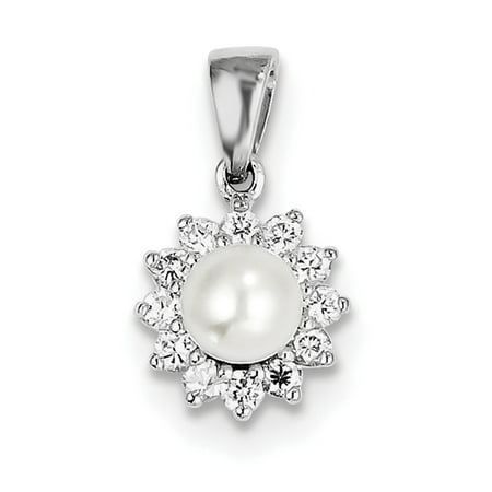 - Sterling Silver w/Rhodium FW Cultured Pearl & CZ Pendant