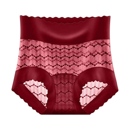 Ohufall Women s Briefs Underwear Sexy Solid Color Lace High Waist Tummy Control Briefs Light Breathable Shapewear Panty