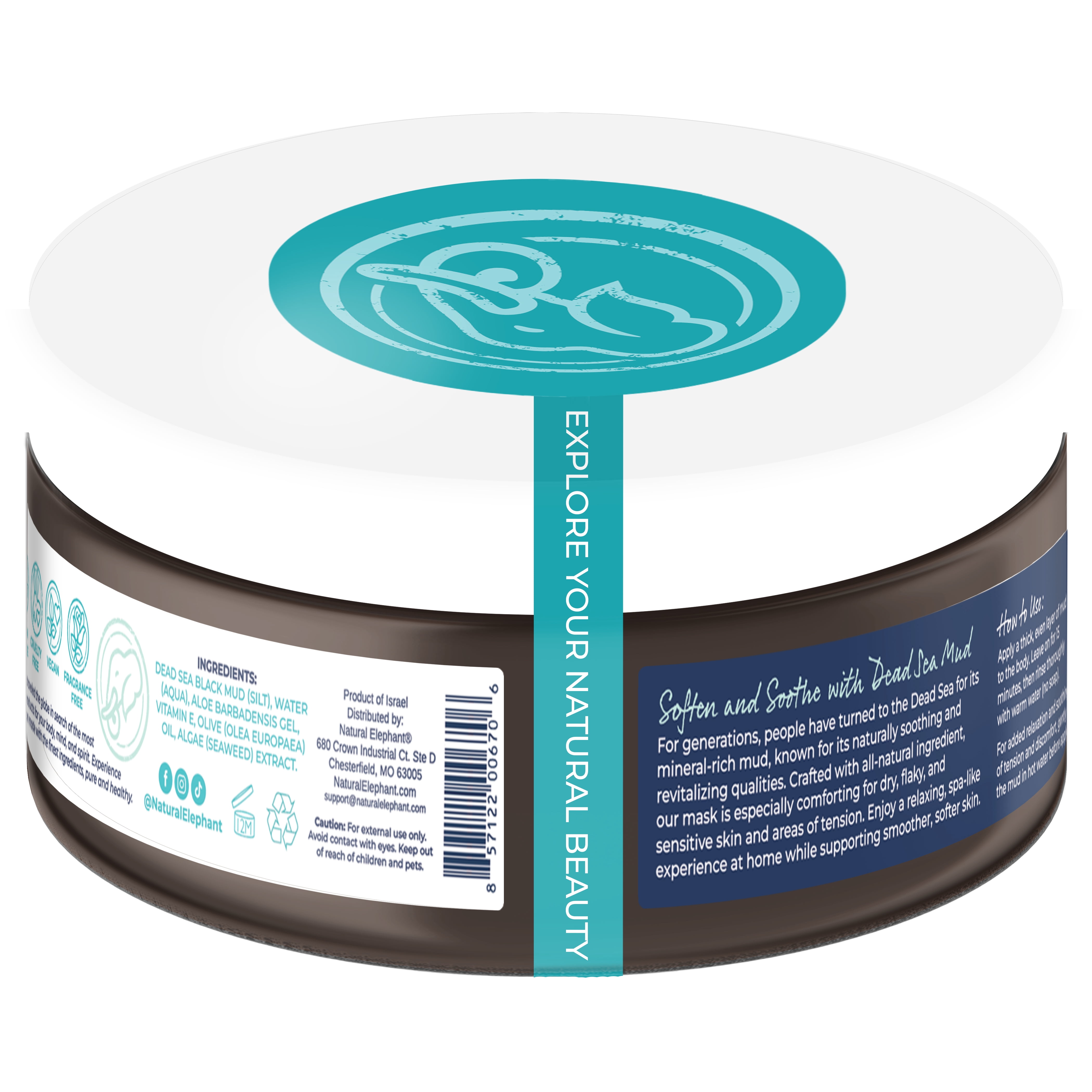 Natural Elephant Dead Sea Mud Mask 40oz (Pack of 4 9.9oz Jars)