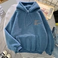 thumbnail image 3 of comerut Fall Winter Women Hoodie Drawstring Elastic Cuff Thick Fleece Patch Pocket Loose Long Sleeves Pullover Warm Letter Embroidery Top, 3 of 8