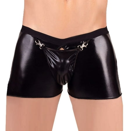 

Mishuowoti Mens Seductive Lingerie Artificial Leather Open Crotch Bodysuit Underpants