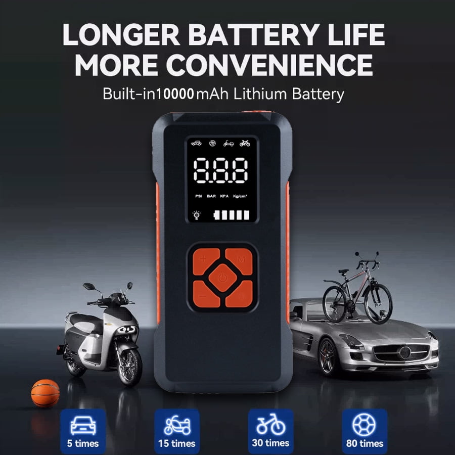 Portable car starter with air pump, 4000A peak 12V car battery starting power supply