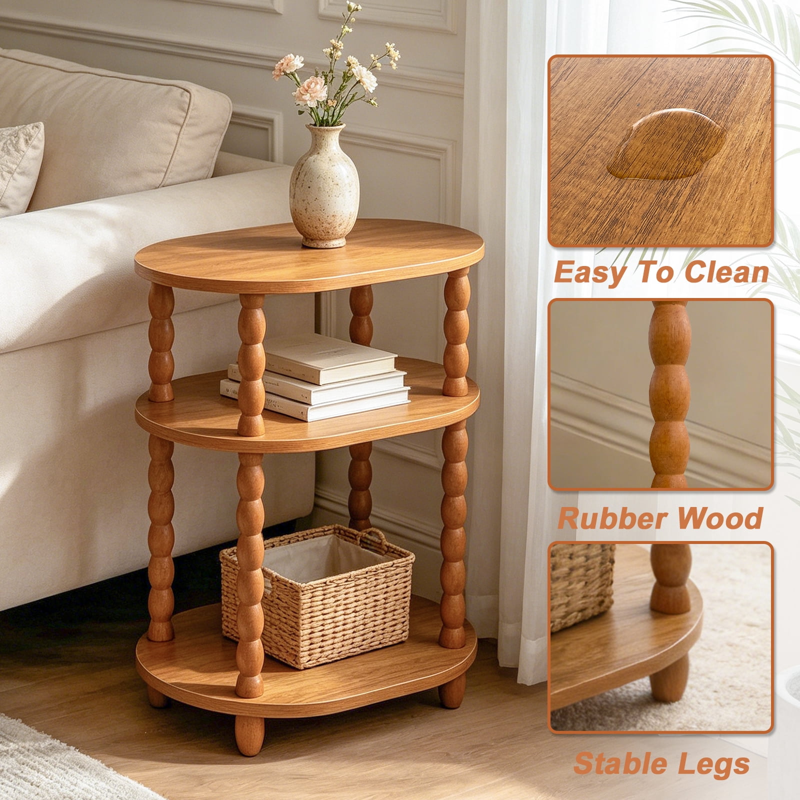GOODLAN Wooden 3-Tier Side Table, Small End Table for Living Room and Bedroom, Rustic Walnut  Vintage Accent Coffee Table Nightstand with Storage