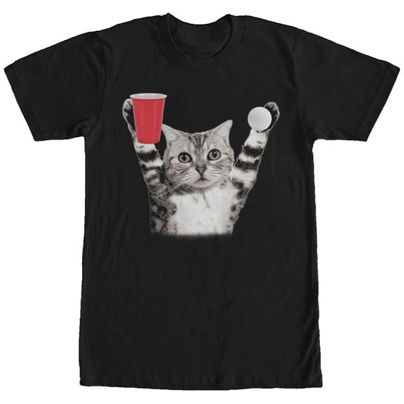 Men's Lost Gods Cat Pong Victory Graphic Tee Black 2X Large
