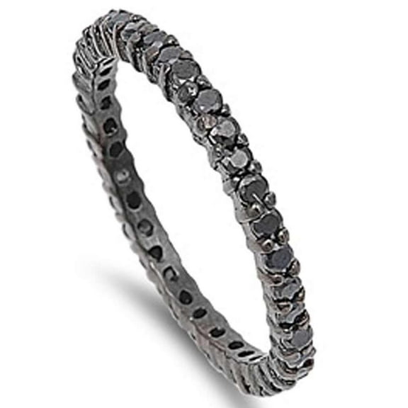 Black Cubic Zirconia Eternity Band Ring Sterling Silver Size 5