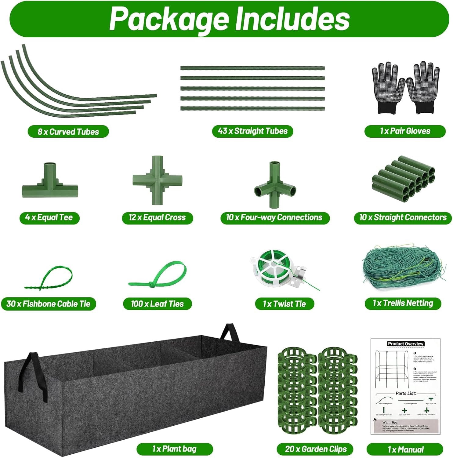 U-Shape Cucumber Trellis with Fabric Raised Garden Bed 65x50 Inch Metal Garden Arch Trellis with Net, Climbing  Vegetables Heavy-Duty Outdoor  Support for Pea, Grape, Squash, Tomatoes