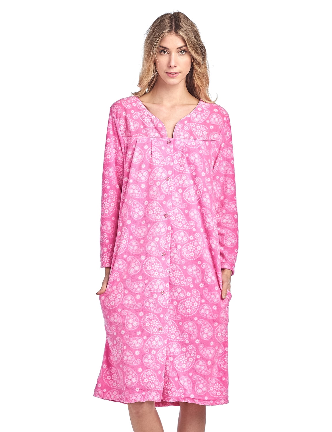Casual Nights Women's Printed Fleece SnapFront Lounger House Dress