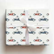 Dogs Driving Vintage Race Cars Gift Wrapping Paper