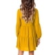 thumbnail image 5 of Vestido cuello en V manga larga recto color puro en capas vestido casual de una pieza para mujer amarillo L, 5 of 7