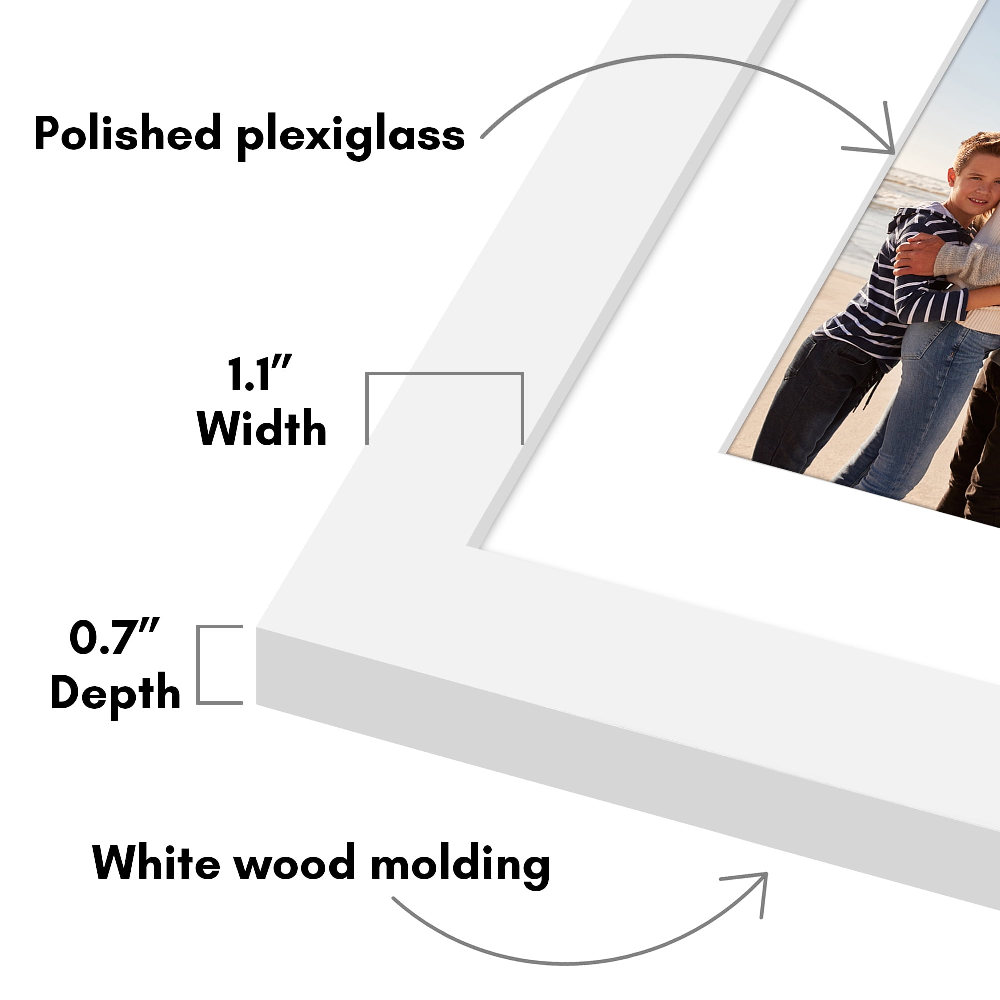 Americanflat 12x30 Picture Frame with Polished Plexiglass Collage Multi Frames Fit One Eight Photos - White