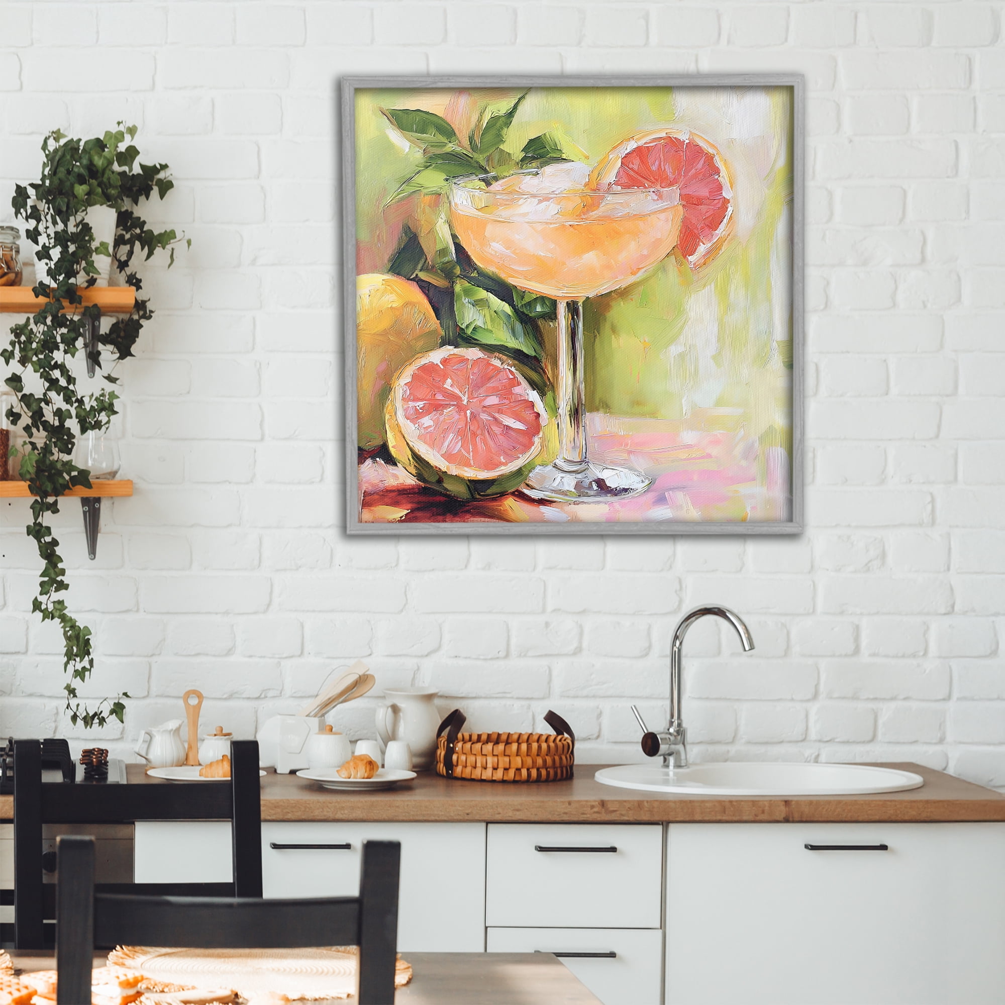 Stupell Industries Grapefruit Summer Cocktail Gray Framed Giclee Art, design by Riley B