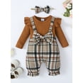 thumbnail image 2 of Bagilaanoe Newborn Baby Girl Jumpsuit Plaid Long Sleeve Bodysuit + Headband 3M 6M 9M 12M 18M Infant Patchwork One Piece Romper, 2 of 8