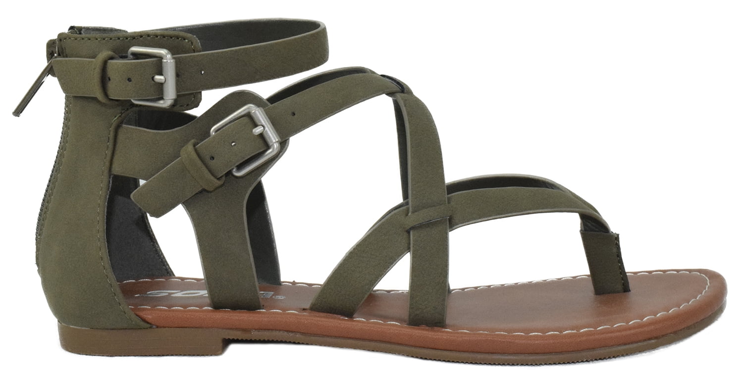 Soda Shoes Women Gladiator Criss-Cross Sandals Two Ankle Strap Buckles Back  Zipper PERFECT-S Tan Brown Taupe 8.5 - Walmart.com