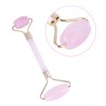 thumbnail image 3 of Natural Double Head Rose Quartz Jade Slimming Face Beauty Massage Roller (Gold), 3 of 3