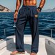 thumbnail image 1 of Pantalones casuales de longitud completa para hombre, color sólido, bolsillo, cintura elástica, rectos, de poliéster., 1 of 7