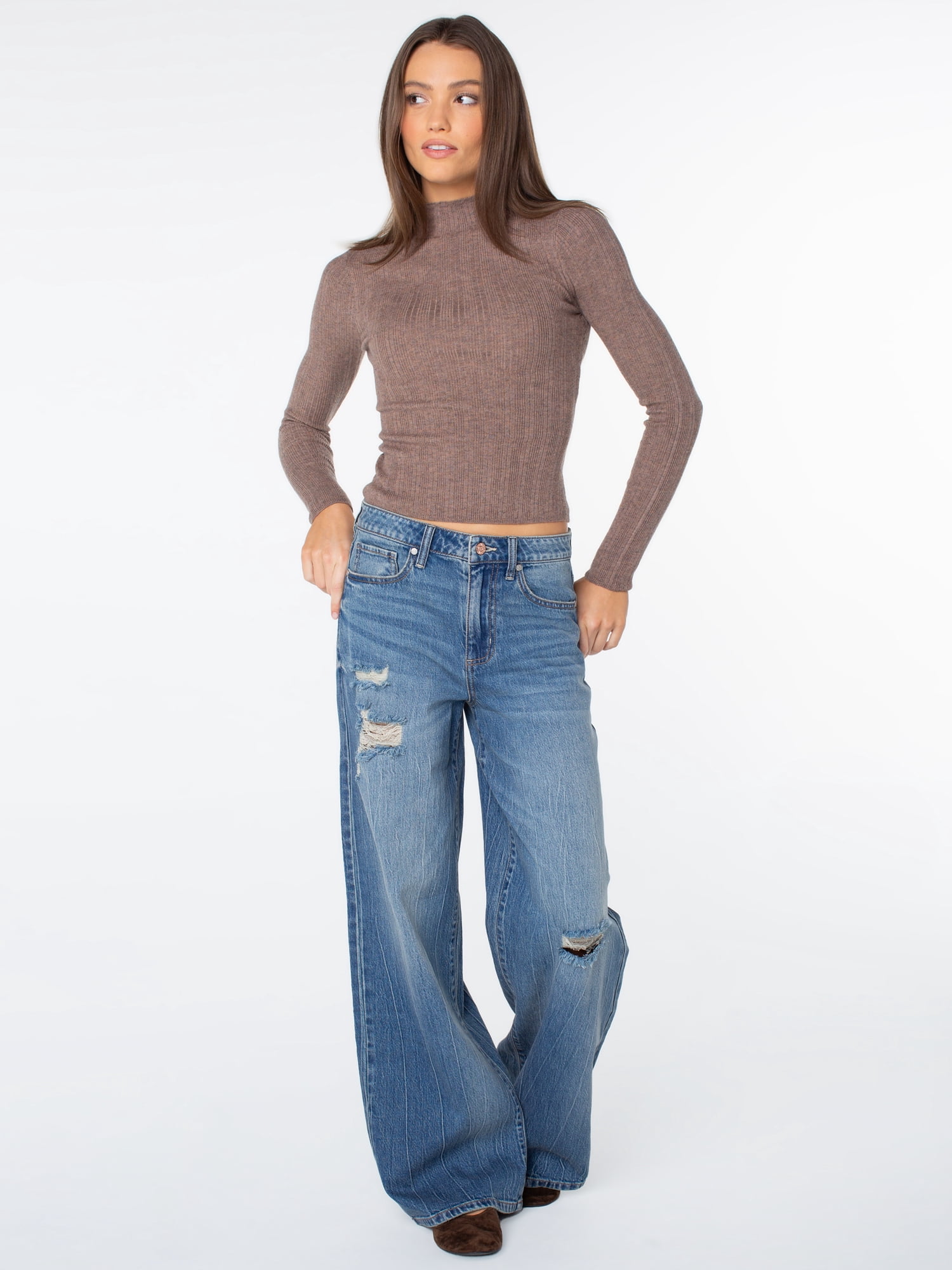 Celebrity Pink Women's and Women's Plus Relaxed High Rise Wide Leg Jeans, Sizes 1-24