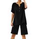 thumbnail image 1 of Conjunto de 2 piezas para mujer: blusa de pierna ancha y pantalones elásticos, cuello en V, ropa informal para el día a día, para todas las estaciones, tallas S/XXXXXL, 1 of 6