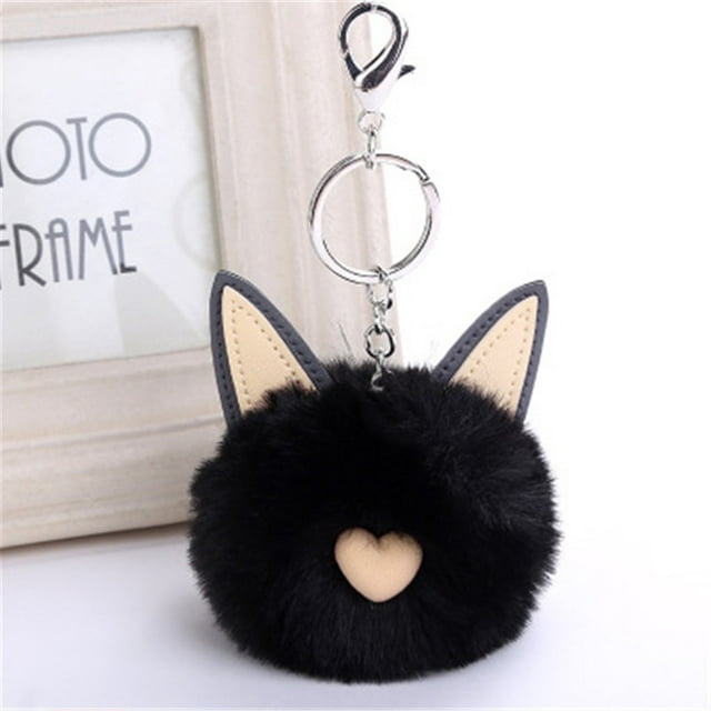 EGNMCR Keychains 8CM Cute Ears Keychain Pendant Women Key Ring Pompoms Key Chains Key chain