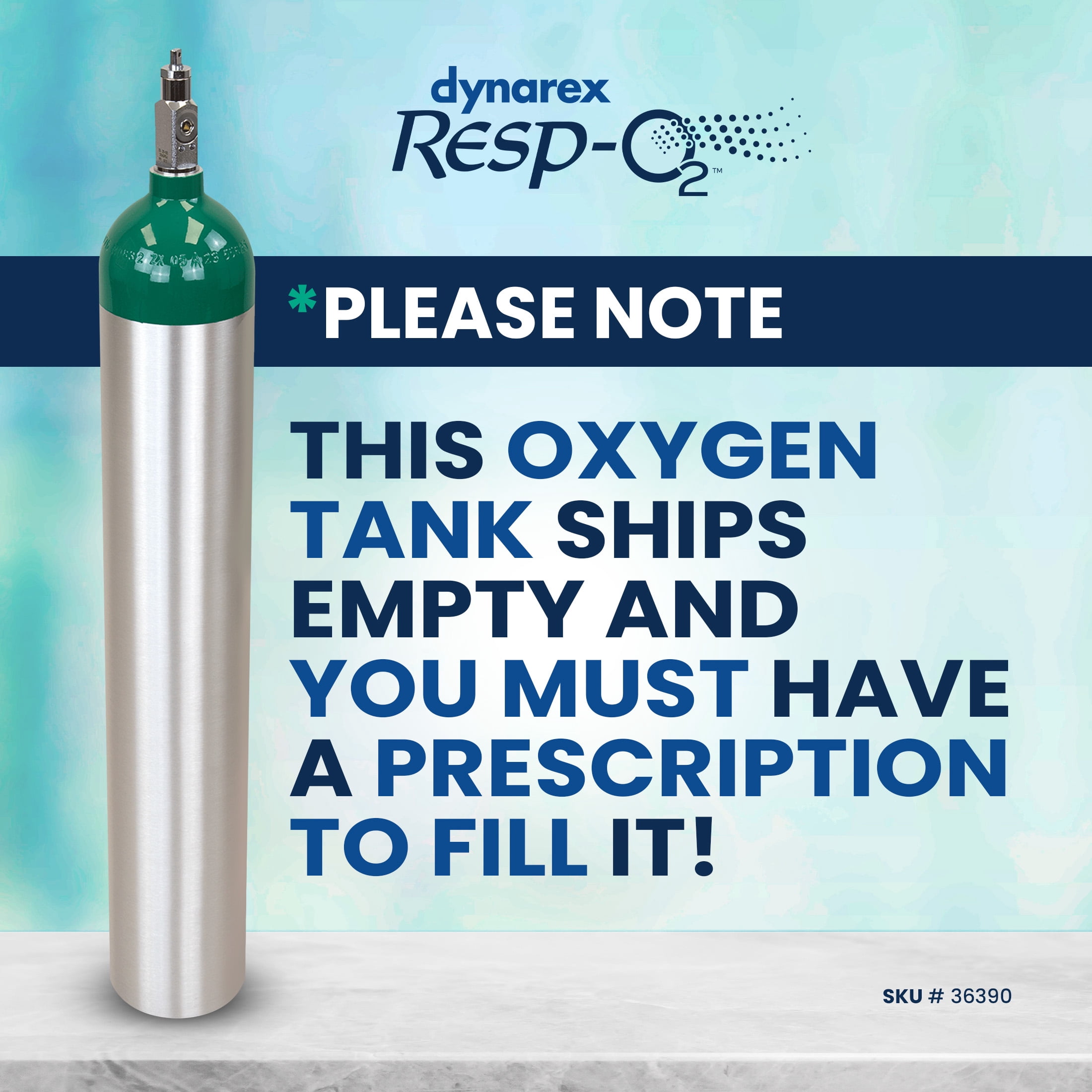 Dynarex Resp-O2 M24 Oxygen E-Cylinder with CGA 870 Post Valve - 4.6L Standard Size Oxygen Cylinder - Lightweight Aluminum Portable Tank with 680L Oxygen Capacity