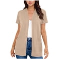 thumbnail image 5 of qolati Womens Short Sleeve Cardigan Spring Summer Fashion Top Casual Dressy Loose Lightweight Work Office Duster Cardigans with Pockets Khaki L, 5 of 9