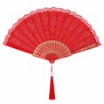 thumbnail image 2 of Red Lace Handheld Fan, Folding Hand Fan with Tassel, Lightweight Portable Handheld Fan for Summer, Wedding, Elegant Handheld Fan, Festival Decorative Fan, Portable Fan for Dancing Party, 2 of 5