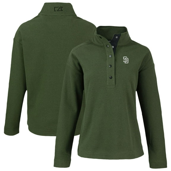 Women's Cutter & Buck Green San Diego Padres Hunts Point Eco Half-Snap Jacket