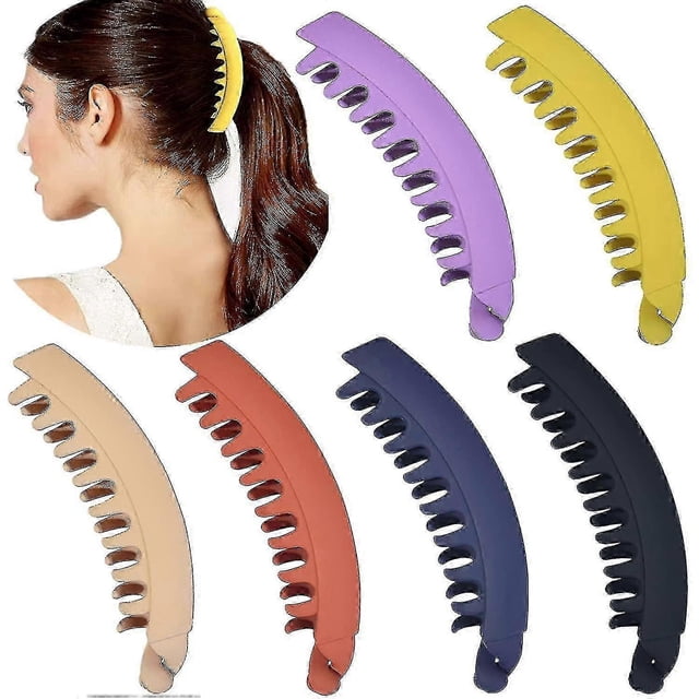 6 Pieces Large Banana Clips Big Banana Hair Clips For Thick Hair,non-slip Ponytail Holder Clip,6 Colors