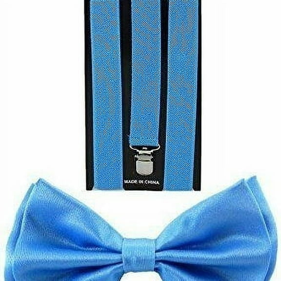 Adult Sky Blue Suspenders and Bow Tie Set Adjustable Wedding Prom - New with box/tags