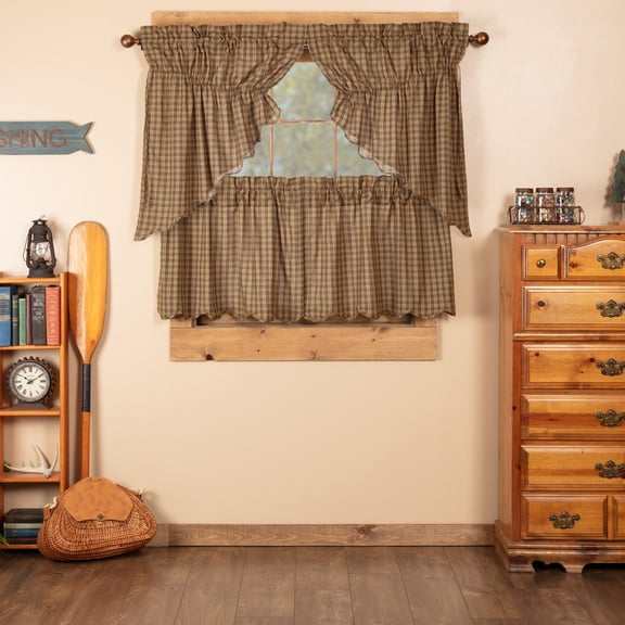 VHC Brands Cedar Ridge 4 PC Cedar Green Curtain Set (2 Prairie Swag 36x18 and 2 Tier 24x36)