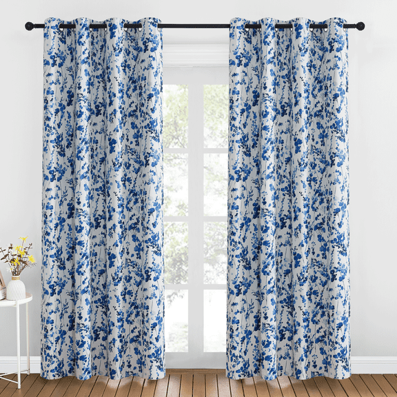 NICETOWN Blackout Curtains 84 inches Long, Watercolor Dots pattern Light Blocking Curtains Thermal Insulated Energy Efficient Grommet Drapes for Farmhouse, Blue, 2 Panels