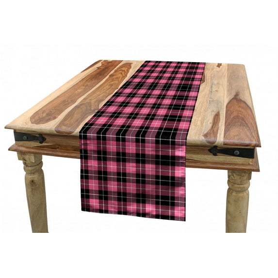 Abstract Table Runner, Continuing Tartan Inspired Pattern of Traditional Scottish Vibes, Dining Room Kitchen Rectangular Runner, 3 Sizes, by Ambesonne