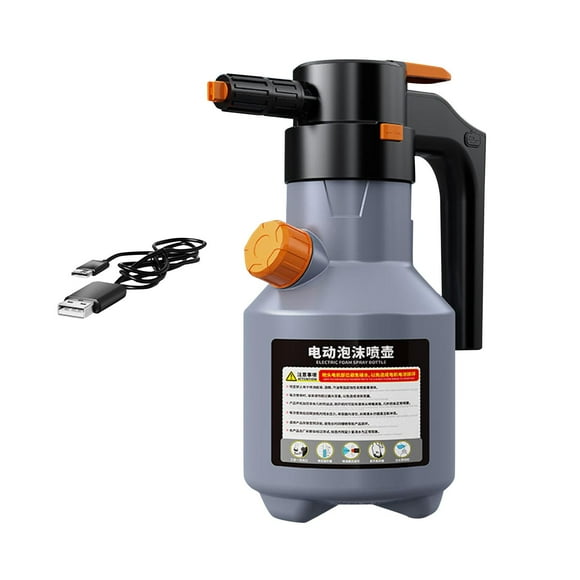 Pulverizador de espuma para coche eléctrico inalámbrico con USB, pulverizador de espuma presurizado automático de 2L para limpieza de jardín, hogar y Gris