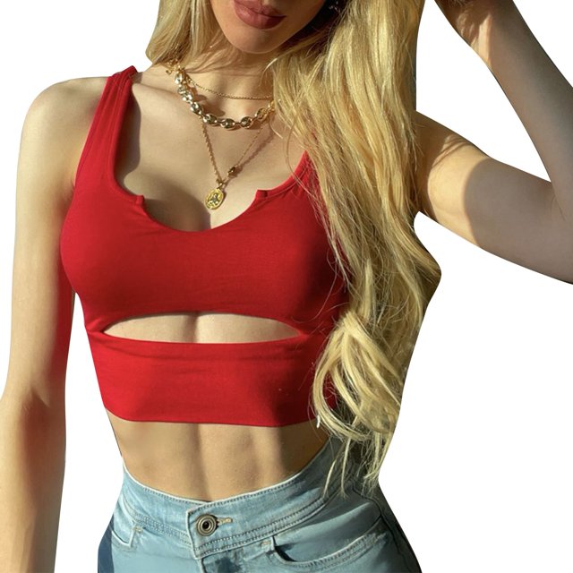 Top corto sin mangas estilo desgastado cuello en U Color puro ajustado transpirable entrenamiento Crop Top para fiesta de gimnasio en casa