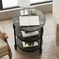 thumbnail image 4 of Round End Table, Small Side Table with 3 Shelves for Living Room, Bedroom, Night Stand Accent Coffee Table with Steel Frame for Small Spaces, Dark Oak, 4 of 7