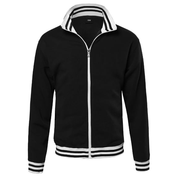 FashionOutfit Men's Basic Full-Zip Fleece Jacket With Stripe Details