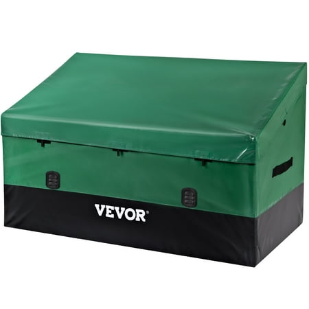 VEOVRbrand Outdoor Storage Box  100 Gallon Waterproof PE Tarp Deck Box w/ Galvanized Frame  All-Weather Protection & Portable  for Camping  Garden  Poolside  and Yard Black &Green